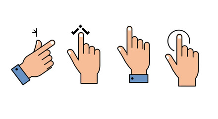 Obraz premium Hand Gesture Icons Tap, Swipe, Pinch, Zoom - Touchscreen Interface Illustrations