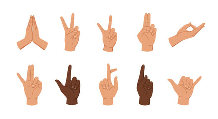 Collection of Diverse Hand Gestures Yoga, Counting, and More