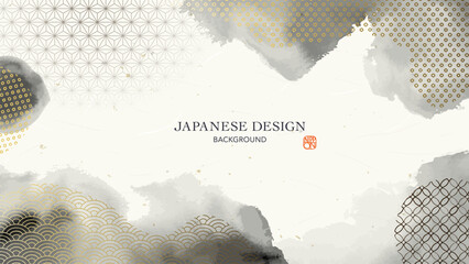 墨と和柄の背景／和風デザイン