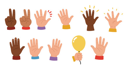 Cartoon Hands Illustrations Diverse Set of Counting Hands and Celebration Gestures