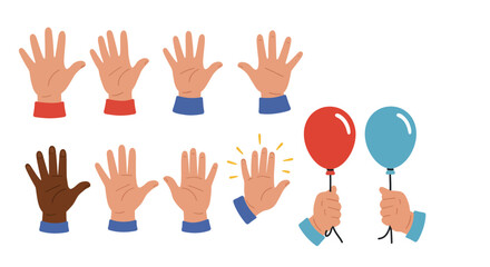 Diverse Hands High Five Celebration Balloons Clipart Illustrations