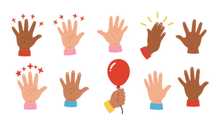 Vibrant Collection of Cartoon Hands High Five, Clap, Celebration Gestures