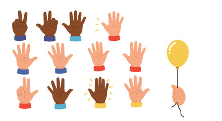 Colorful Hands Counting and Holding Balloon Diverse Illustration Set