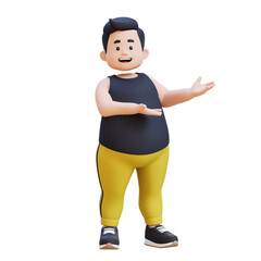 3D plus size overweight obesse man presenting