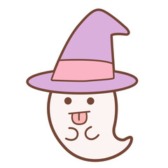 Cute Ghost with Witch Hat – Kawaii Halloween Vector Illustration