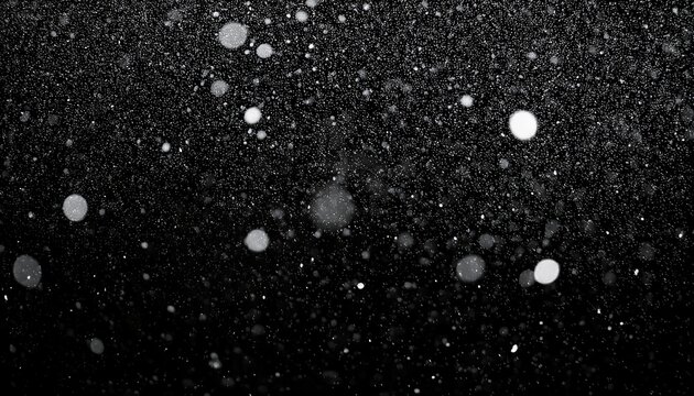 chaotic white star bokeh on black background falling blurry bokeh snow overlay starry sky white spot and drops abstraction