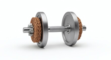 Fototapeta premium Conceptual fitness equipment featuring soft, porous weights on a gleaming dumbbell, isolated on white for light workouts and health concepts.
