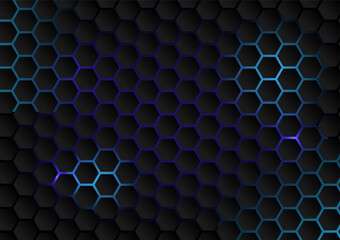 Black hexagon technology background blue light silver
