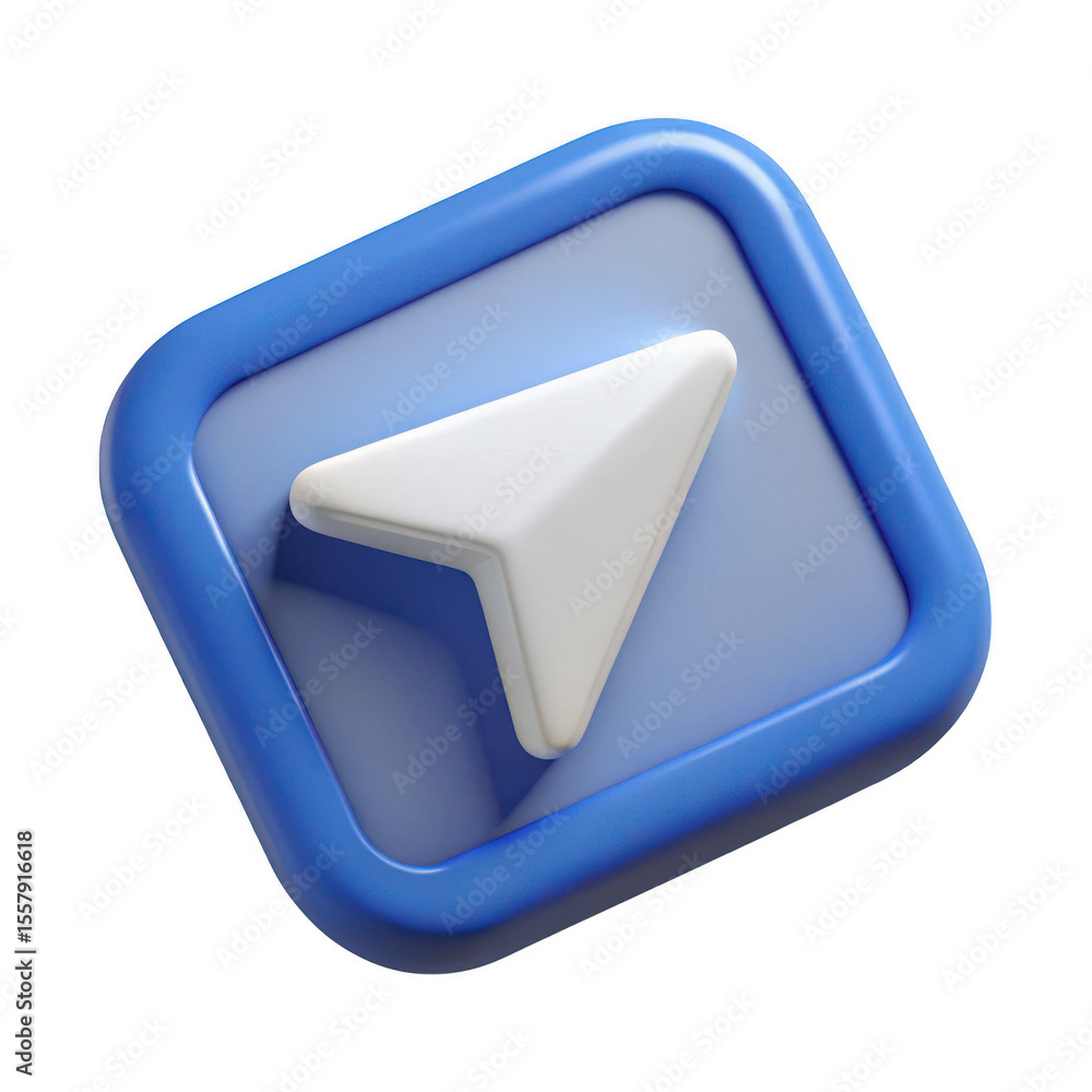 Fototapete 3d rendered navigation arrow icon inside a blue rounded square isolated on transparent background