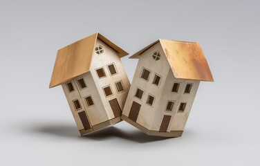 Origami house collapse symbolizes instability in the housing market with minimalistic design and subtle tones