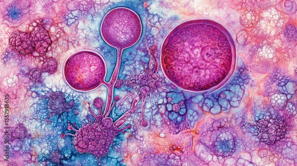 Poster abstract microscopic world: artistic rendering of biological structures in vivid colors