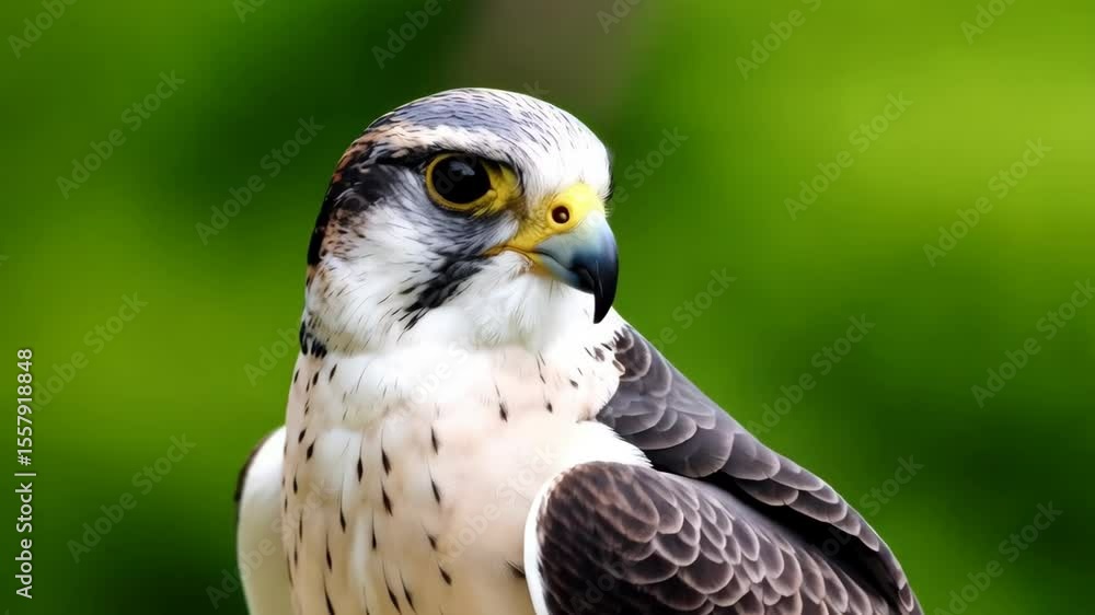 Aufkleber close-up portrait of a beautiful bird of prey with striking feathers looking right in nature. sharp 