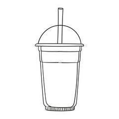 Original illustration of a drink in a plastic cup, hand-drawn and minimalist. Illustration of a cup with a drink for posters, cards, cafe menus, and graphic design.