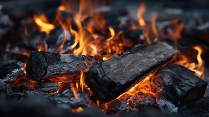Close-Up Campfire Flames: Warmth and Ember Glow