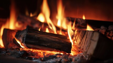 Close-Up Campfire Flames: Warmth and Ember Glow