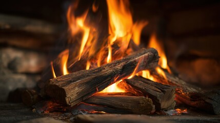 Close-Up Campfire Flames: Warmth and Ember Glow