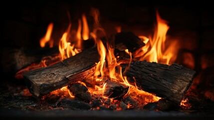 Close-Up Campfire Flames: Warmth and Ember Glow