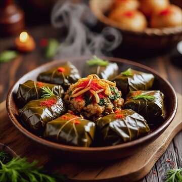 Dolma, a family of stuffed dishes prominent in cuisines associated with the Ottoman Empire, including Turkish, Greek, and Middle Eastern culinary traditions. 