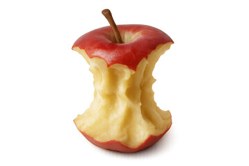 Eaten red apple core with stem on transparent background, perfect for healthy eating or dieting concepts