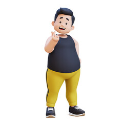 3D plus size overweight obesse man giving love hand sign