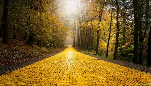 yellow brick road in the forest