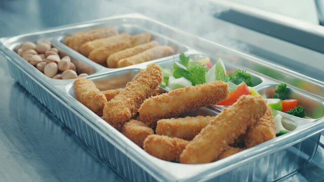 closeup food from school canteen buffet for kids. Healthy eating, balanced meal. food service.