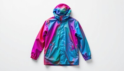 Fototapeta premium a single raincoat, isolated on a pure white background, ultra detailed 8k resolution, vibrant and unusual color scheme, clean studio lighting, professional product photo, no shadow, no reflection