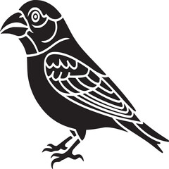 Obraz premium A black silhouette of a bird with detailed feathers standing on a white background illustration style