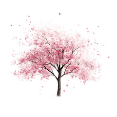 Cherry blossom tree with a pink flower on a white background. Generative AI