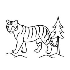 Tiger walking slowly through forest clearing scene Vector illustration