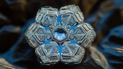 An exquisite and detailed close up of a single snowflake