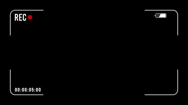Video recorder digital display. Camera recording screen on black background