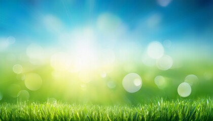 Fototapeta premium fresh spring abstract background with bokeh and sun glow graphic element with blue and green horizontal colour gradients