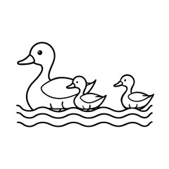Duck family swimming across pond in peaceful formation Vector illustration