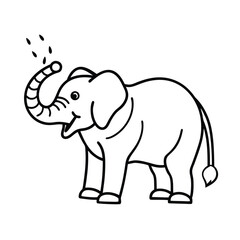 Elephant spraying water joyfully with trunk near pool Vector illustration