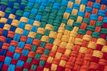 Close up of Cotton Woven Material in Rainbow Colors