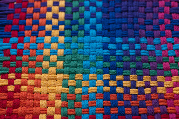Close up of Cotton Woven Material in Rainbow Colors