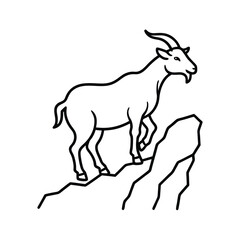 Goat climbing rock ledge in hilly landscape outline Vector illustration