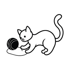 Kitten playing with yarn tangled gently around paw Vector illustration