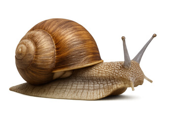 Brown garden snail crawling on transparent background, perfect for nature and wildlife projects