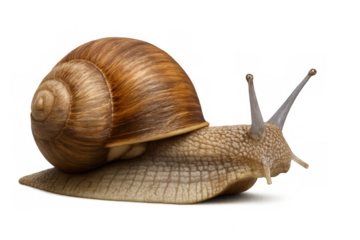 Brown garden snail crawling on transparent background, perfect for nature and wildlife projects