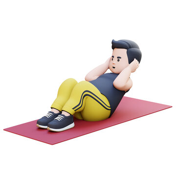 3D Plus Size Overweight obesse man Doing Sit Ups on a Mat