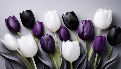 elegant tulips in black white and purple