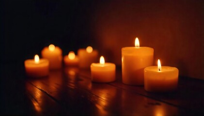 Flickering Candlelight Illuminates a Dark Room, Casting Warm Shadows Perfect for Spirituality, Tranquility, and Remembrance Themes