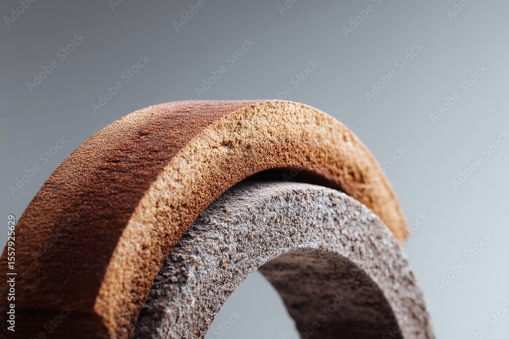 Aufkleber abstract macro image featuring two textured, arched shapes in earthy tones. evokes concepts of stren