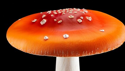 bright orange poisonous mushroom with white stalk detailed wild fungus on isolated background