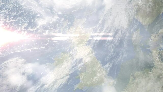 Earth zoom in from space and focus on Falkirk, Scotland, Falkirk, Great Britain. Background for travel intro or blog. Satellite view. 3D style Animation. Images from NASA.