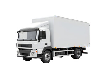 A cargo truck for transportation services isolated on white or transparent background. PNG, suitable for mockups, advertising, logistics, and delivery concepts