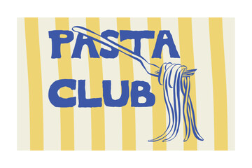 Whimsical doodles of pasta club. Vintage icons with la dolce vita aesthetic in crayon and sketch style. Trendy art for menus and restaurant poster. Outline quirky vector illustration