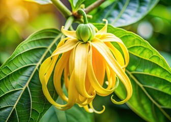 Close-up of Ylang-Ylang flower with delicate petals and center